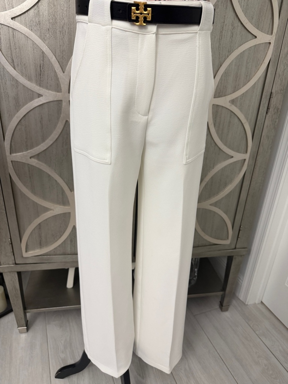 Lucy Paris White Wide-Leg High-Rise Trousers